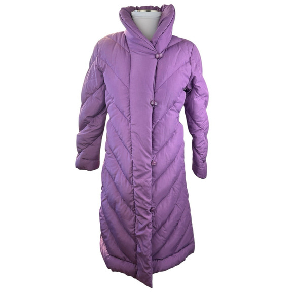 Vintage Saks Fifth Avenue Purple Long Puffer Coat Down Feather Women’s Large - Picture 2 of 16